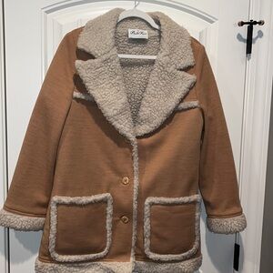 Tan knit fuzzy sherpa lined jacket vintage 70s M/L western hippie penny lane